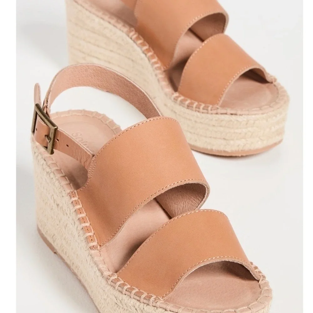 Soludos Women's Carmel Leather Wedge Espadrilles 11‎ Camel Strappy Minimalist